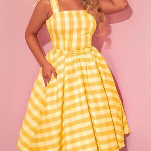 NWT DreamHouse Swing Dress & Matching Bow in Yellow Gingham -Vixen by Micheline
